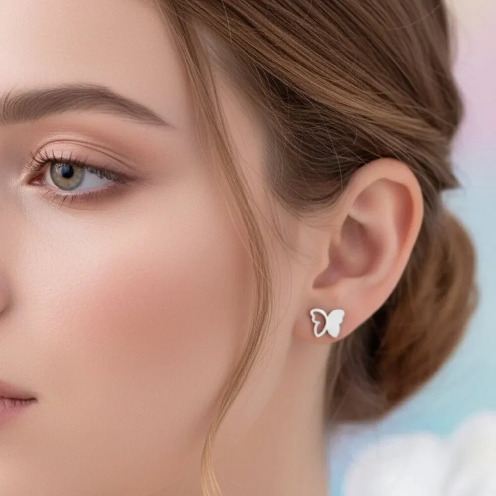 18K Gold Plated Stainless Steel Butterfly Stud Minimalist Trendy Earrings
